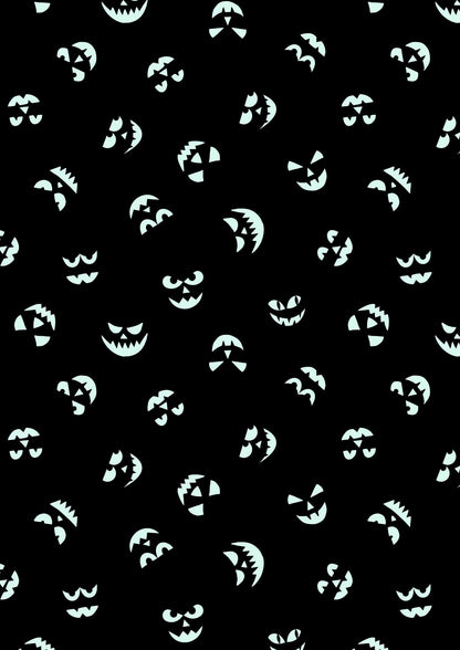 GLOWING FABRICS!! Lewis & Irene Haunted House Fabric Collection Glowing Pumpkin Faces on Orange Premium 100% Cotton Fabrics