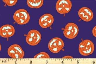 GLOWING FABRICS!! Lewis & Irene Haunted House Fabric Collection Glowing Pumpkin Faces on Purple Premium 100% Cotton Fabrics