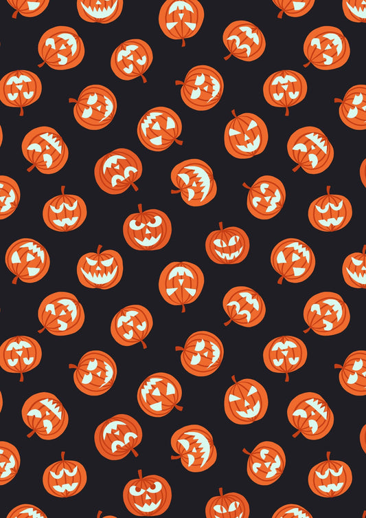 GLOWING FABRICS!! Lewis & Irene Haunted House Fabric Collection Glowing Pumpkin Faces on Black Premium 100% Cotton Fabrics