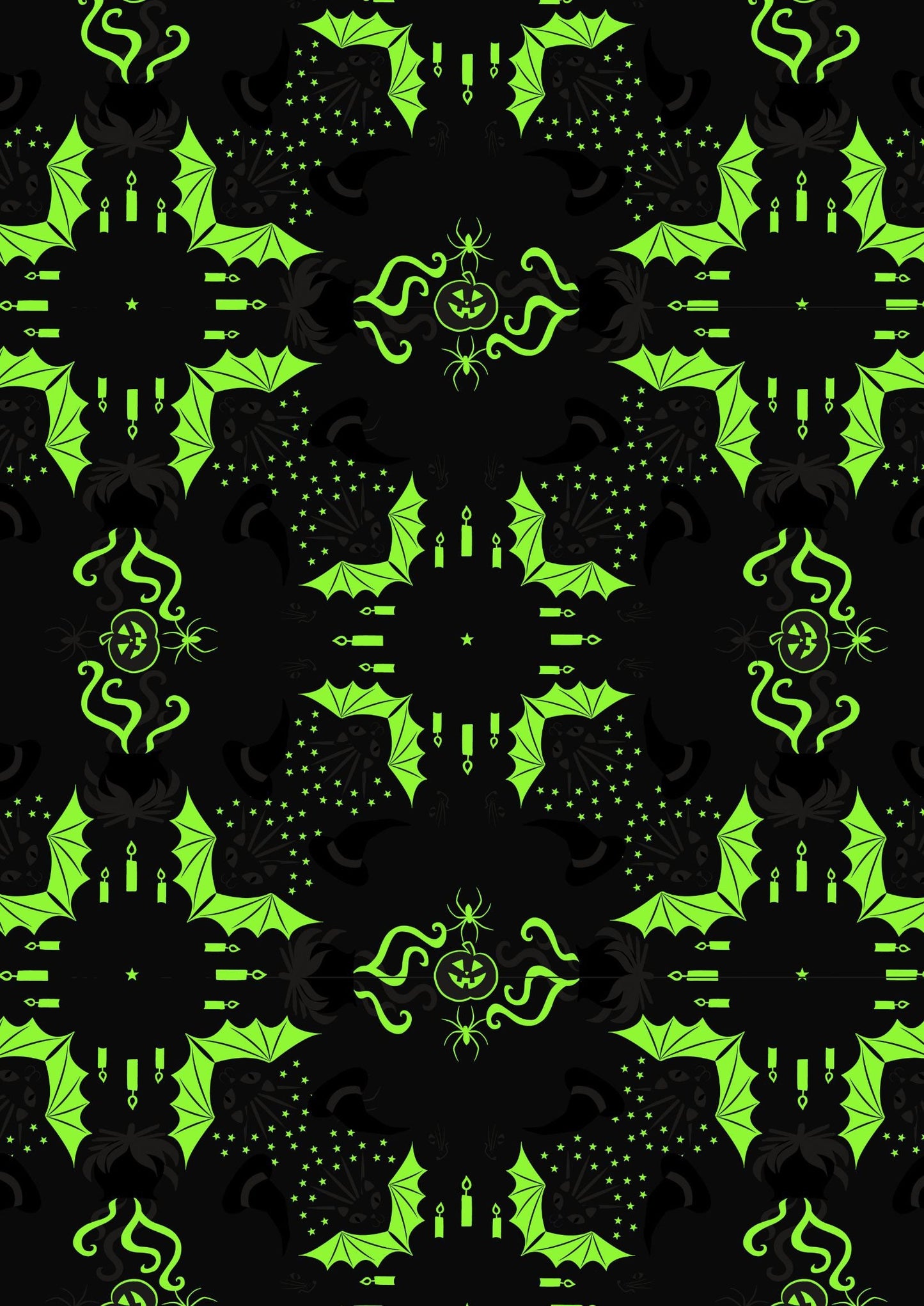 GLOWING FABRICS!! Lewis & Irene Haunted House Fabric Collection Glowing Hats, Cats, and Bats on Black Premium 100% Cotton Fabrics