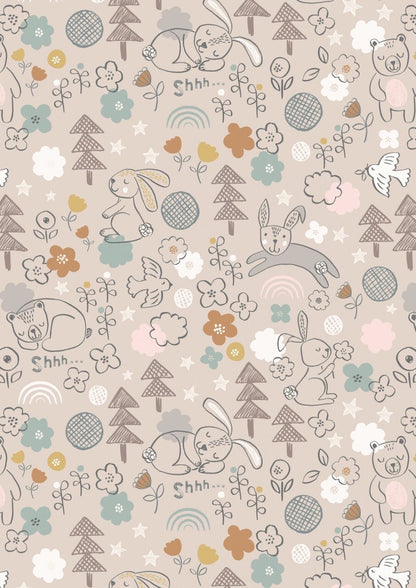 Lewis & Irene Bella Bunny and Bear Fabric Collection Bella and Bear on Natural Premium 100% Cotton Quilt Shop Quality Fabrics