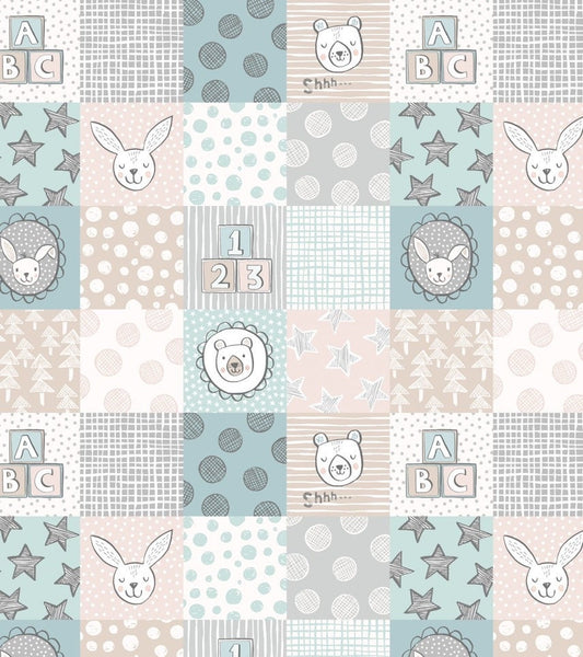 Lewis & Irene Bella Bunny and Bear Fabric Collection 3” Squares on Pale Blue Premium 100% Cotton Quilt Shop Quality Fabrics