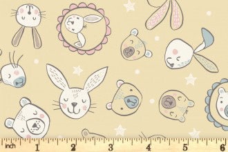 Lewis & Irene Bella Bunny and Bear Fabric Collection Bella and Bear Faces on Yellow Premium 100% Cotton Quilt Shop Quality Fabrics