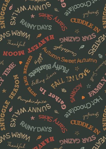 LAST BOLT! Lewis & Irene Snuggle Season Fabric Collection Cozy Words on Dark Forest Premium 100% Cotton Quilt Shop Quality Fabrics