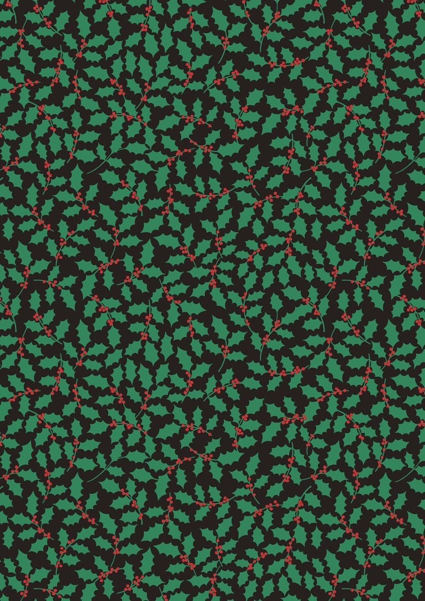 LAST BOLT!! Lewis & Irene 12 Days of Christmas Fabric Collection Christmas Holly on Black Premium 100% Cotton Fabrics