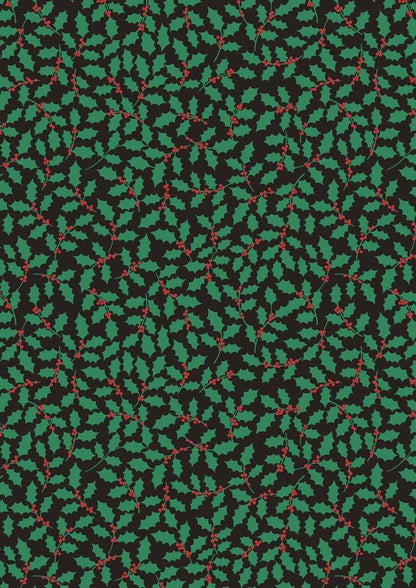 LAST BOLT!! Lewis & Irene 12 Days of Christmas Fabric Collection Christmas Holly on Black Premium 100% Cotton Fabrics