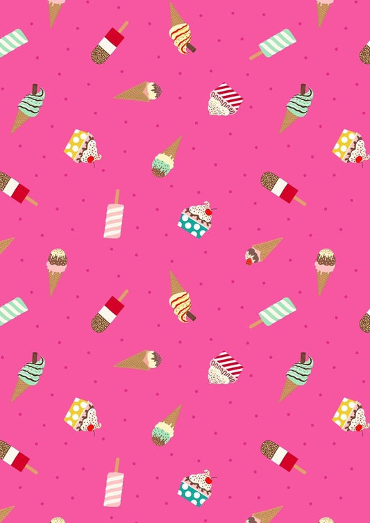 Lewis & Irene Small Things Sweet Fabric Collection Ice Cream on Bright Pink Premium 100% Cotton Quilt Shop Quality Fabrics