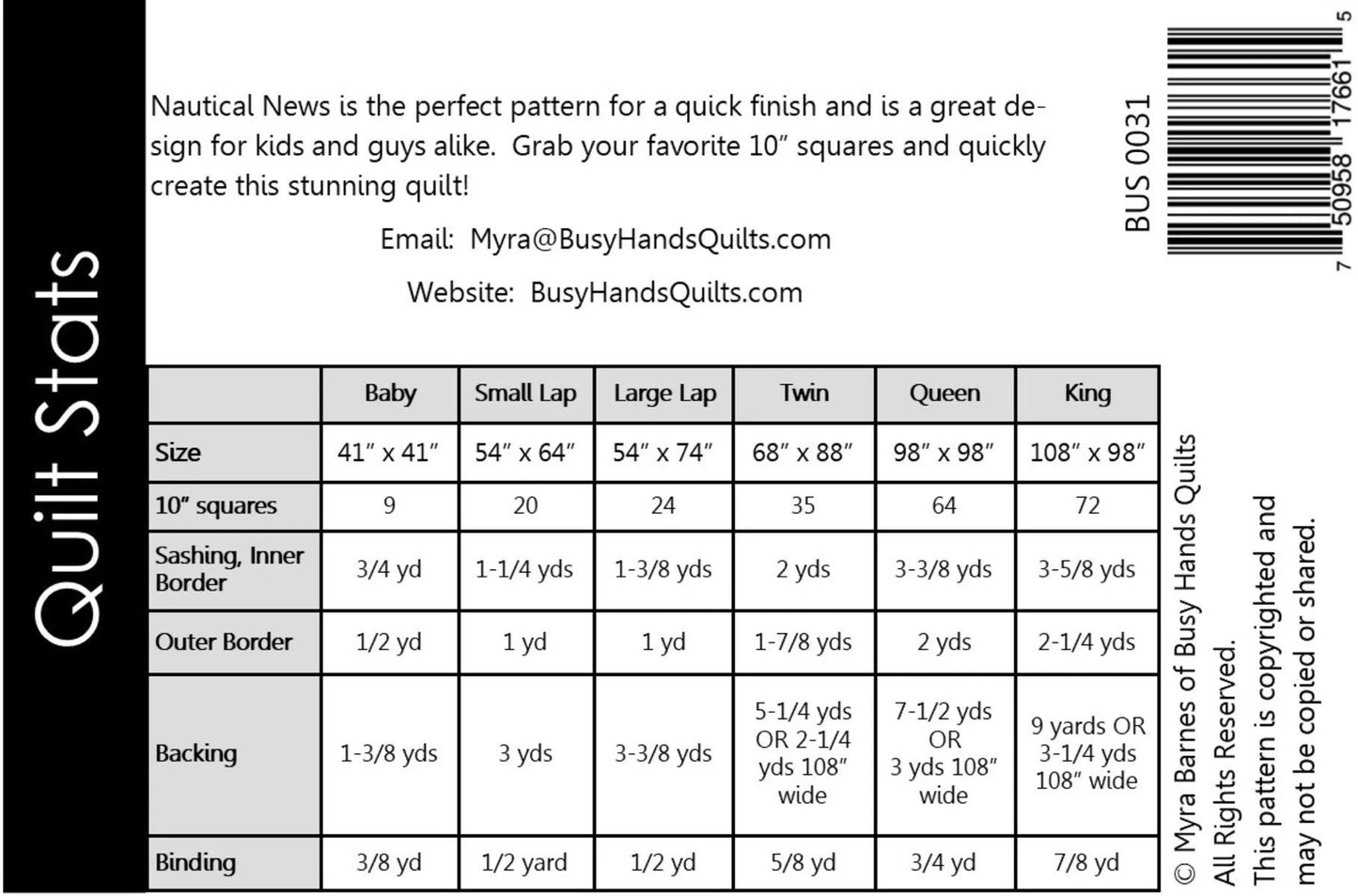 Busy Hands Quilts Connected Quilt Pattern (6 Size Variations Per Pattern)