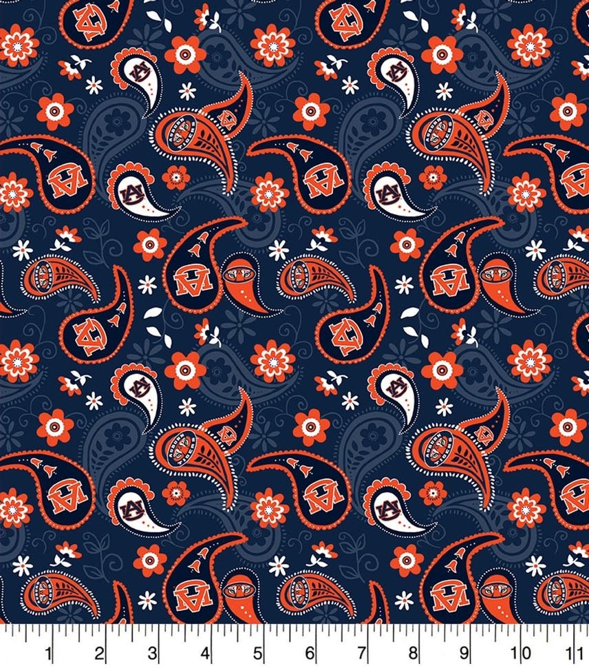 LAST BOLT! Auburn Tigers (Auburn University) Paisley Print Fabric by Sykel QSQ100% Cotton