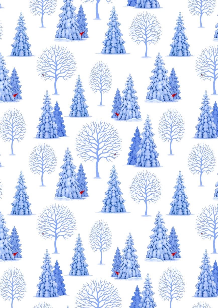 Lewis & Irene Digital Print Tomten's Village Fabric Collection Digital Print Tomten's Trees on White Premium 100% Cotton Fabrics