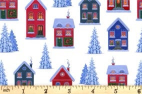 Lewis & Irene Digital Print Tomten's Village Fabric Collection Tomten's Village on White Premium 100% Cotton Quilt Shop Quality Fabrics