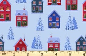 Lewis & Irene Digital Print Tomten's Village Fabric Collection Tomten's Village on Blue Premium 100% Cotton Fabrics