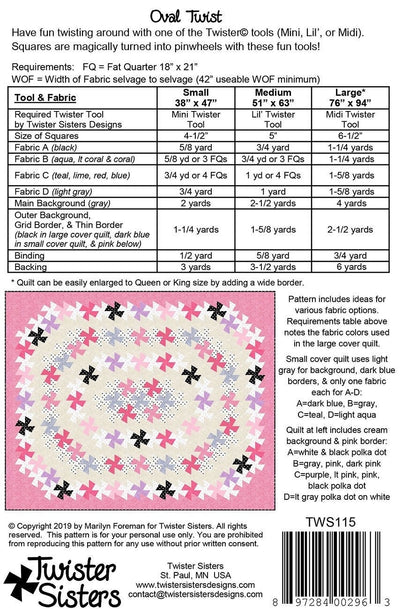 Twister Sisters Oval Twist Quilt Pattern (3 Size Variations Per Pattern)