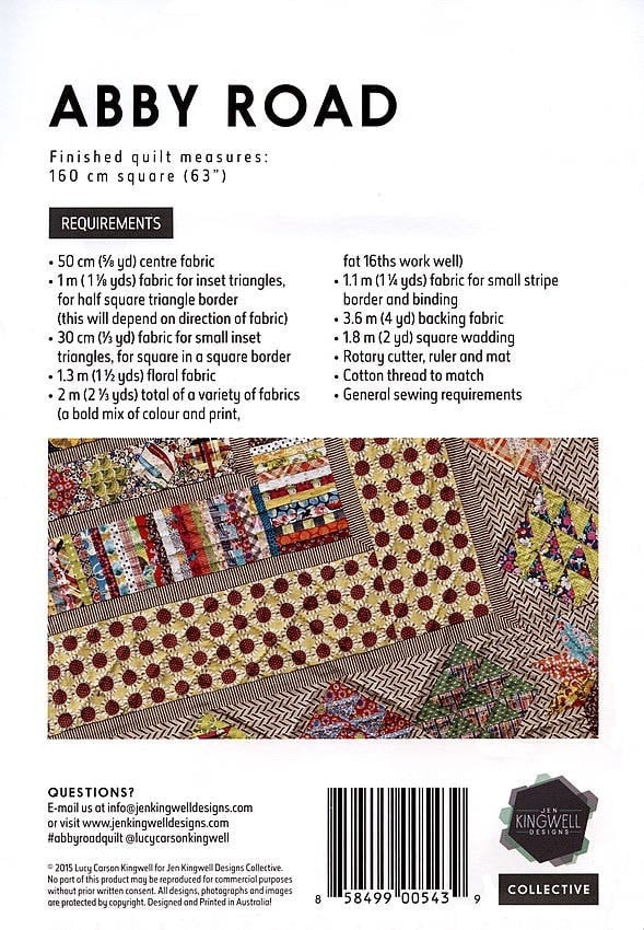 Jen Kingwell Designs Abby Road Quilt Pattern (Acrylic Templates Included) Finished Size: 63”x63”