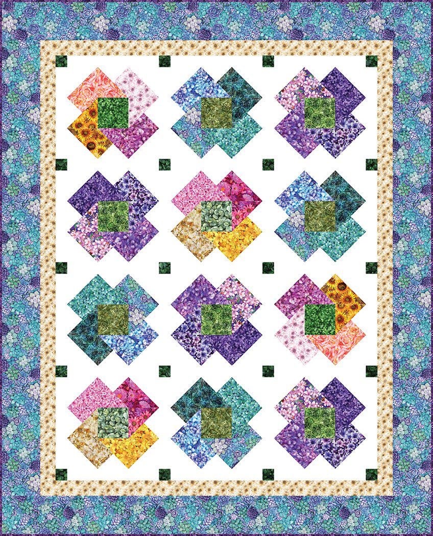 The Whimsical Workshop All In Bloom Quilt Pattern Finished Size: 56"x69.5"