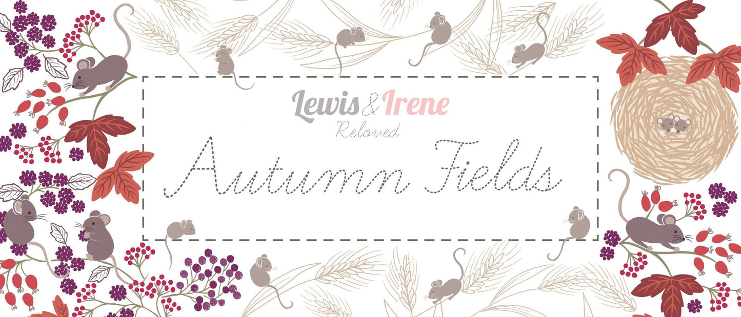 LAST BOLT! Lewis & Irene Autumn Fields Reloved Fabric Collection Harvest Nests on Grey Premium 100% Cotton Quilt Shop Quality Fabrics