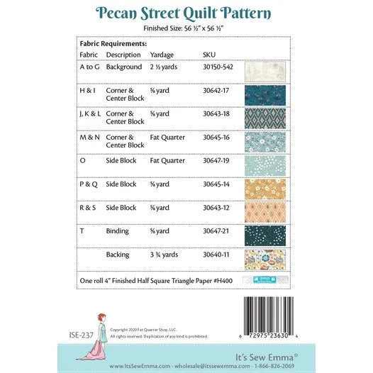 It’s Sew Emma Pecan Street Quilt Pattern Finished Size: 56.5"x56.5"