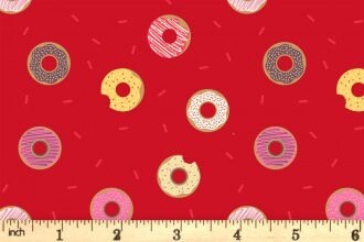 Lewis & Irene Small Things Sweet Fabric Collection Doughnuts on Red Premium 100% Cotton Quilt Shop Quality Fabrics