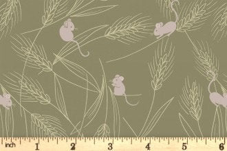 LAST BOLT! Lewis & Irene Autumn Fields Reloved Fabric Collection Barley Mice on Country Green Premium 100% Cotton Quilt Shop Quality Fabrics