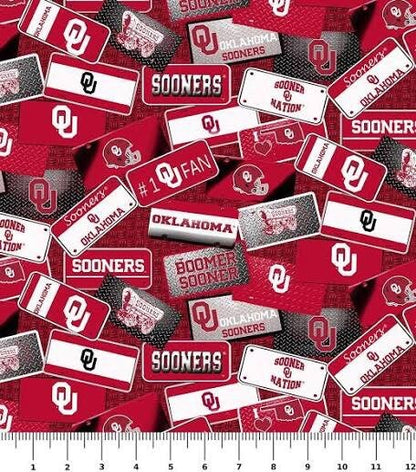 Oklahoma Sooners (University of Oklahoma) License Plate Fabric by Sykel QSQ100% Cotton