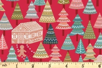 LAST BOLT!! Lewis & Irene Gingerbread Season Fabric Collection Gingerbread Forest on Red QSQ100% Cotton