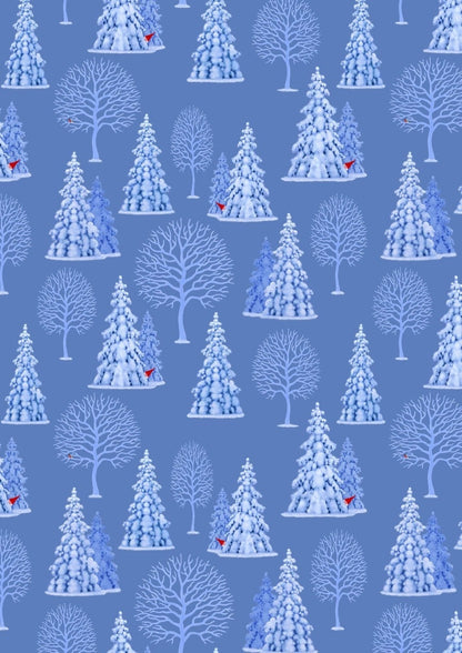 Lewis & Irene Digital Print Tomten's Village Fabric Collection Tomten's Trees on Blue Premium 100% Cotton Fabrics