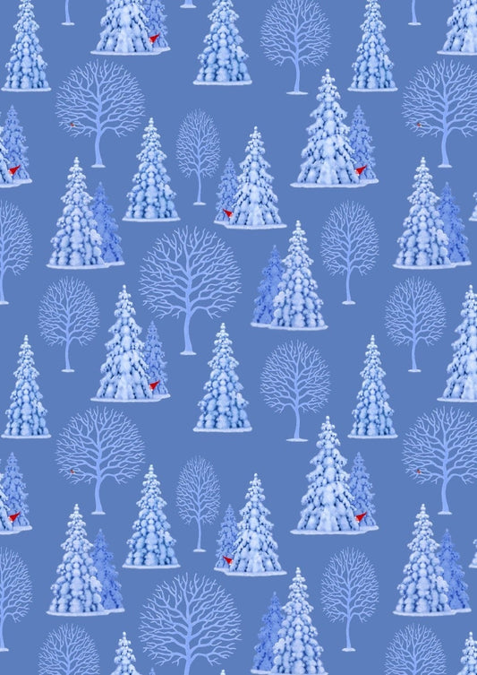 Lewis & Irene Digital Print Tomten's Village Fabric Collection Tomten's Trees on Blue Premium 100% Cotton Fabrics