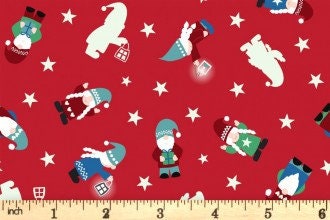 GLOWING FABRICS!! Lewis & Irene Hygge Glow Fabric Collection Glowing Mini Tomte on Red Premium 100% Cotton Quilt Shop Quality Fabrics