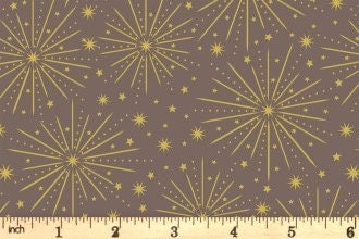 LAST BOLT! Lewis & Irene Honey Bee Fabric Collection Starburst with Gold Metallic on Fawn Premium 100% Cotton Quilt Shop Quality Fabrics