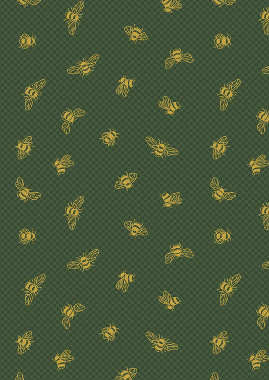 LAST BOLT! Lewis & Irene Honey Bee Fabric Collection Bees with Gold Metallic on British Green Premium 100% Cotton Quilt Shop Quality Fabrics