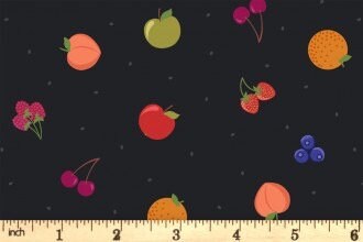 Lewis & Irene Small Things Sweet Fabric Collection Fruit on Black Premium 100% Cotton Quilt Shop Quality Fabrics