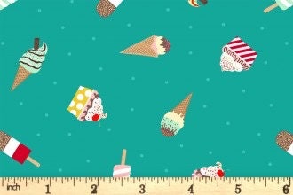 Lewis & Irene Small Things Sweet Fabric Collection Ice Cream on Green Premium 100% Cotton Quilt Shop Quality Fabrics