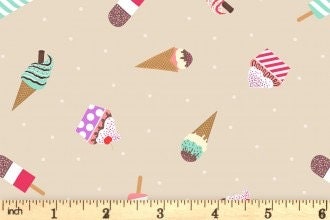 Lewis & Irene Small Things Sweet Fabric Collection Ice Cream on Natural Premium 100% Cotton Quilt Shop Quality Fabrics