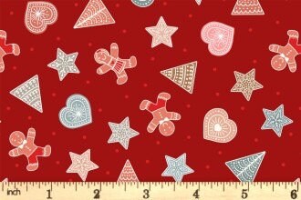 LAST BOLT! Lewis & Irene Gingerbread Season Fabric Collection Gingerbread Shapes on Red Premium 100% Cotton Quilt Shop Quality Fabrics