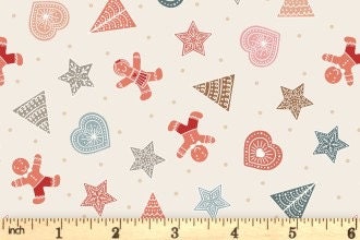 LAST BOLT!! Lewis & Irene Gingerbread Season Fabric Collection Gingerbread Shapes on Cream Premium 100% Cotton Quilt Shop Quality Fabrics