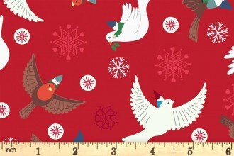 GLOWING FABRICS!! Lewis & Irene Hygge Glow Fabric Collection Glowing Flying Tomte on Red Premium 100% Cotton Quilt Shop Quality Fabrics