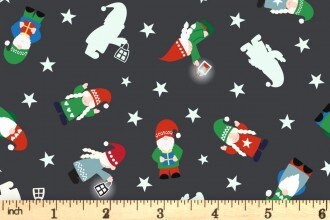 GLOWING FABRICS!! Lewis & Irene Hygge Glow Fabric Collection Glowing Mini Tomte on Charcoal Premium 100% Cotton Quilt Shop Quality Fabrics