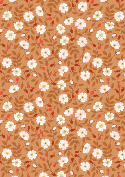 LAST BOLT! Lewis & Irene Evergreen Fabric Collection Dog Rose on Rust Premium 100% Cotton Quilt Shop Quality Fabrics