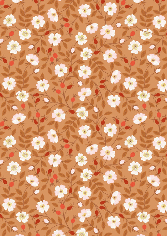 LAST BOLT! Lewis & Irene Evergreen Fabric Collection Dog Rose on Rust Premium 100% Cotton Quilt Shop Quality Fabrics