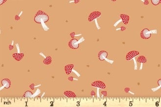 Lewis & Irene Evergreen Fabric Collection Mushrooms on Light Rust Premium 100% Cotton Quilt Shop Quality Fabrics