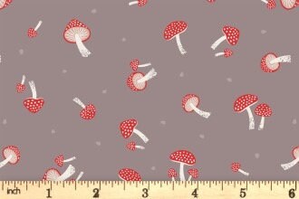 LAST BOLT! Lewis & Irene Evergreen Fabric Collection Mushrooms on Warm Grey Premium 100% Cotton Quilt Shop Quality Fabrics