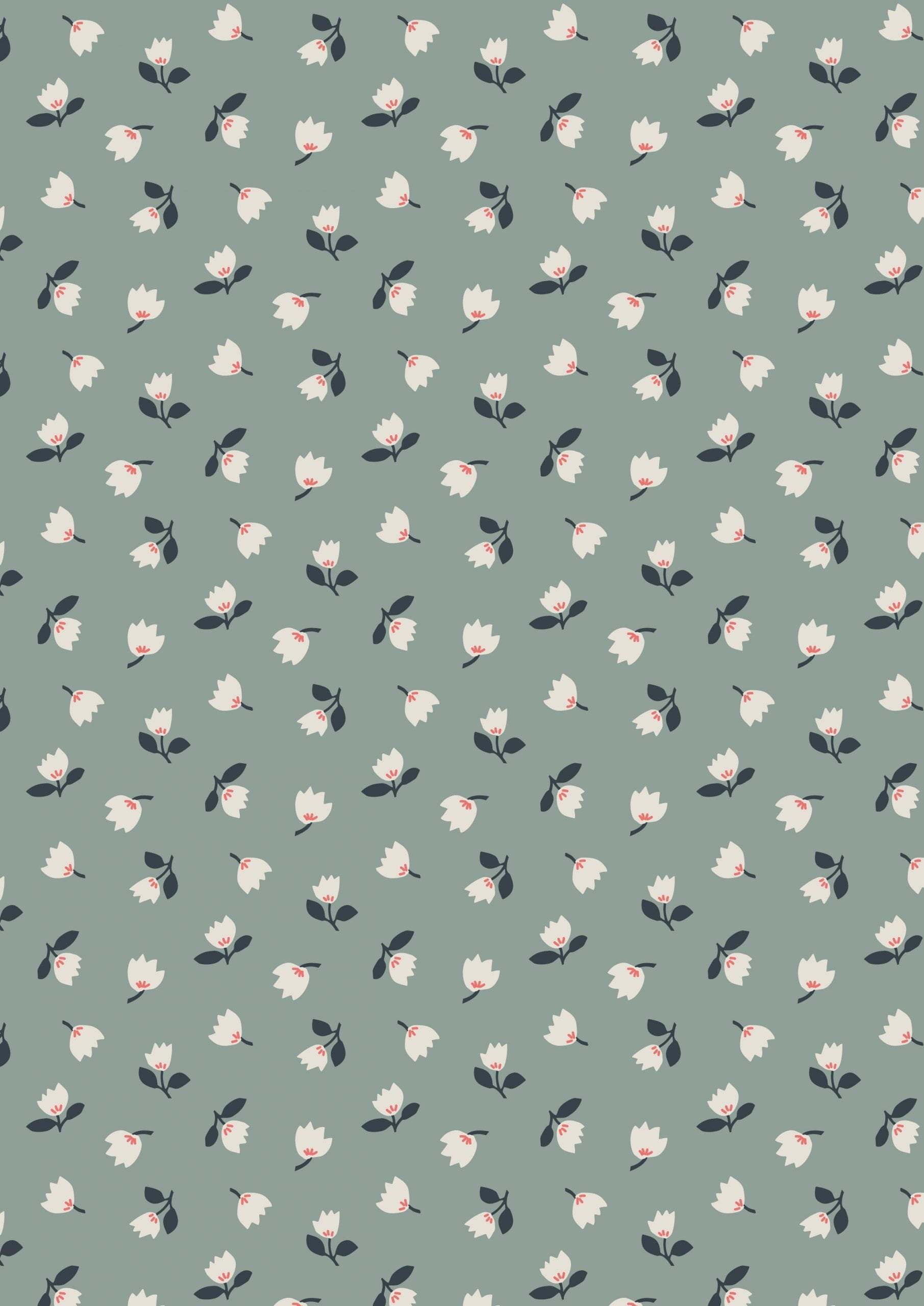 Lewis & Irene Folk Floral Fabric Collection Little Flowers on Iced Sage Premium 100% Cotton Quilt Shop Quality Fabrics