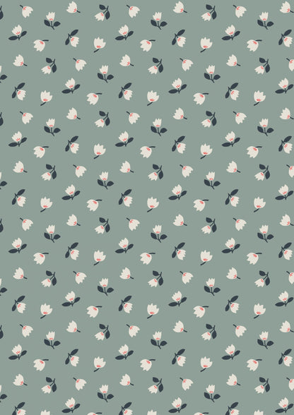 Lewis & Irene Folk Floral Fabric Collection Little Flowers on Iced Sage Premium 100% Cotton Quilt Shop Quality Fabrics