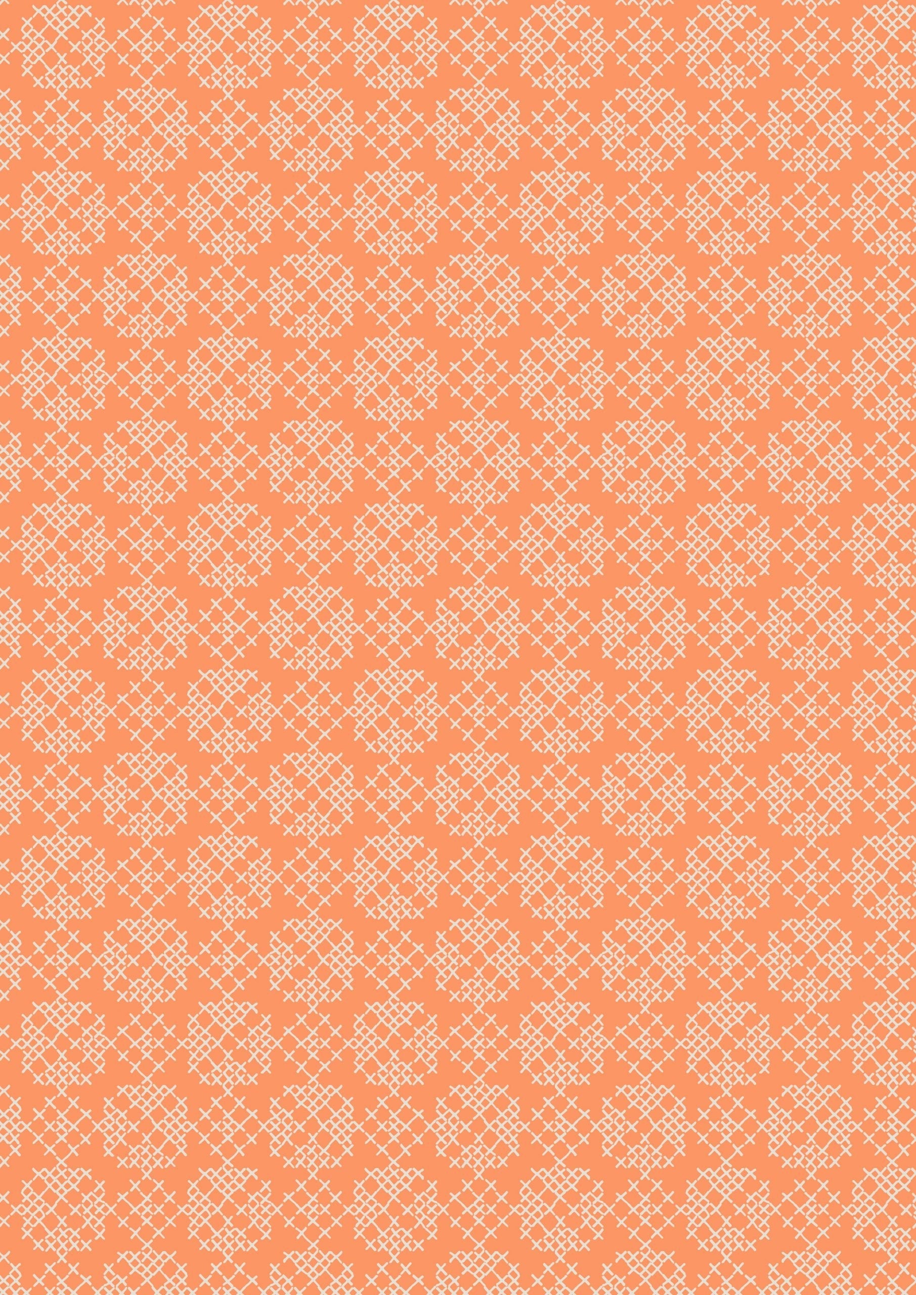 Lewis & Irene Folk Floral Fabric Collection Cross Stitch on Autumn Orange Premium 100% Cotton Quilt Shop Quality Fabrics