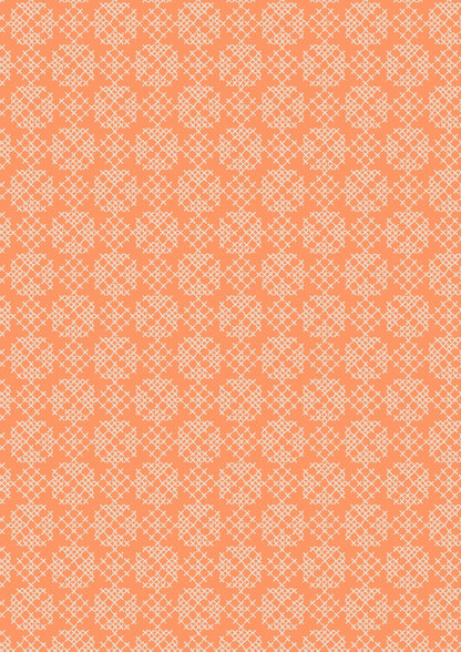 Lewis & Irene Folk Floral Fabric Collection Cross Stitch on Autumn Orange Premium 100% Cotton Quilt Shop Quality Fabrics