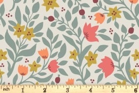 Lewis & Irene Folk Floral Fabric Collection Folk Floral All Over on Cream Premium 100% Cotton Quilt Shop Quality Fabrics