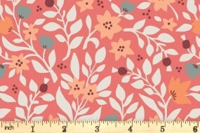 Lewis & Irene Folk Floral Fabric Collection Folk Floral All Over on Coral Premium 100% Cotton Quilt Shop Quality Fabrics