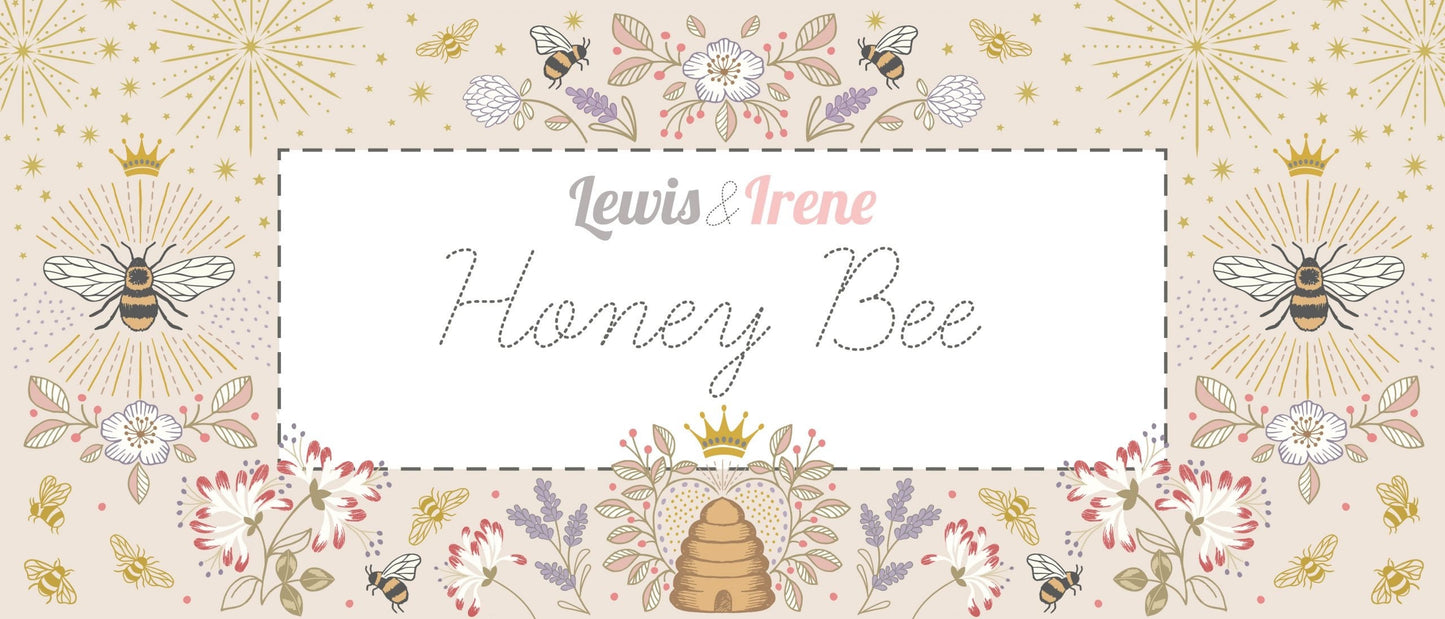 LAST BOLT! Lewis & Irene Honey Bee Fabric Collection Bees with Gold Metallic on Cream Premium 100% Cotton Quilt Shop Quality Fabrics