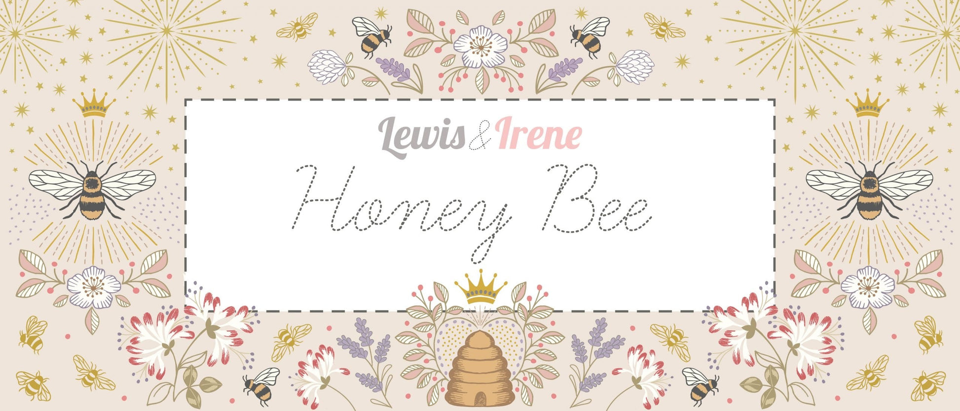 LAST BOLT! Lewis & Irene Honey Bee Fabric Collection Bees with Gold Metallic on Cream Premium 100% Cotton Quilt Shop Quality Fabrics