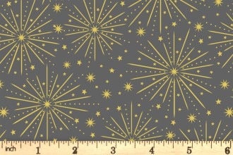 LAST BOLT! Lewis & Irene Honey Bee Fabric Collection Starburst with Gold Metallic on Dark Grey Premium 100% Cotton Fabrics